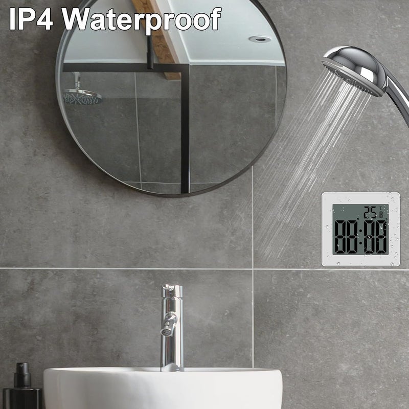 CENTOLLA Digital Shower Clock, Large LCD Display Waterproof Timer for Shower, Suction Cups for Home (White) - Only Military time and ℃ Display - Image 5