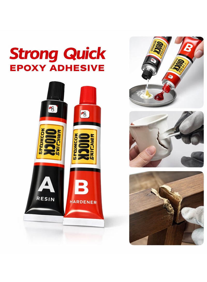 QUICK Strong Quick Epoxy Adhesive A + B Glue – 2 Component Resin Hardener Industrial Strength Fast Setting Glue for Metal, Perfect for High Temperature Resistant Metal Repair, Plastic, Wood, Ceramic, Glass Multi Purpose Repair Adhesive - Image 1
