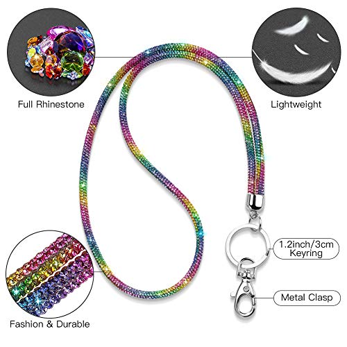 Soleebee Rhinestone Office Lanyard, 31.5'' Bling Neck Lanyard with Metal Clasp & Keyring, Crystal Lanyard for Women, ID Card, Keys Strap (Rainbow) - Image 2