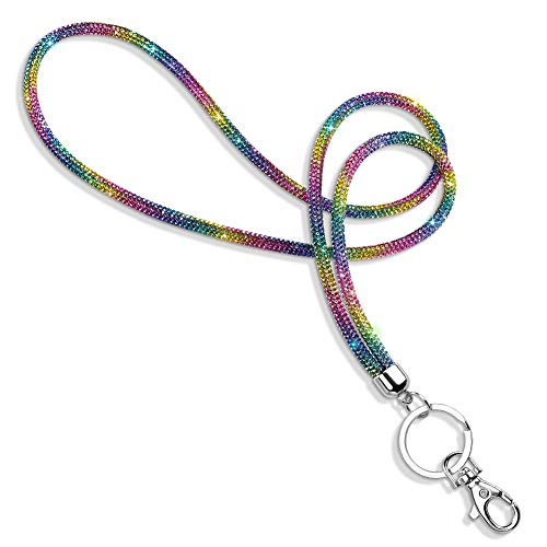 Soleebee Rhinestone Office Lanyard, 31.5'' Bling Neck Lanyard with Metal Clasp & Keyring, Crystal Lanyard for Women, ID Card, Keys Strap (Rainbow) - Image 1