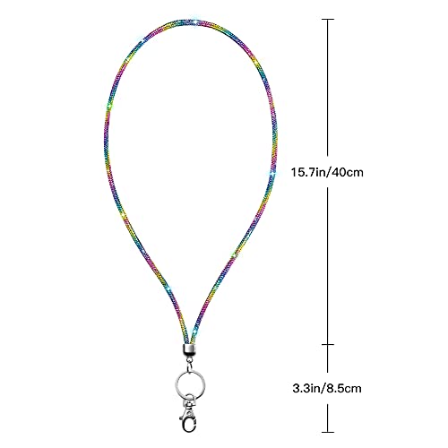 Soleebee Rhinestone Office Lanyard, 31.5'' Bling Neck Lanyard with Metal Clasp & Keyring, Crystal Lanyard for Women, ID Card, Keys Strap (Rainbow) - Image 3