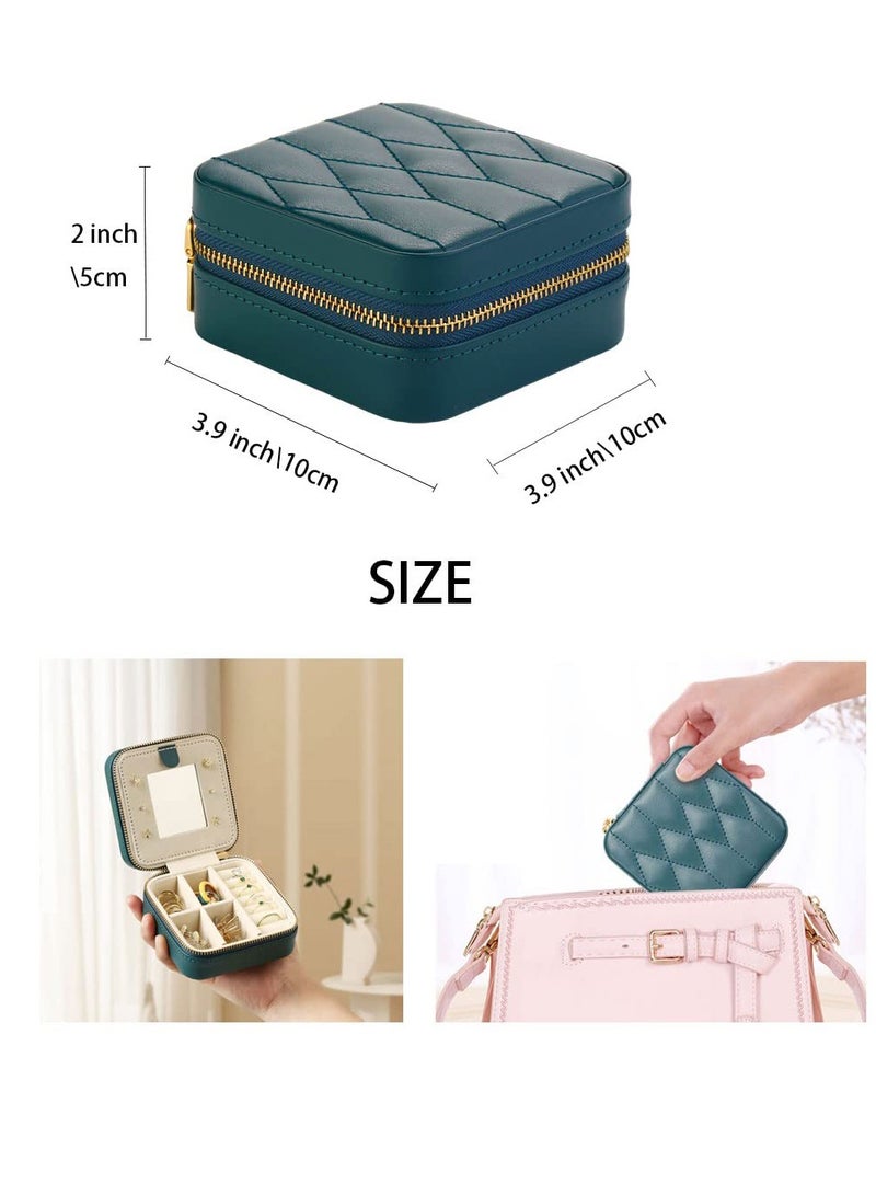 Compact Travel Jewelry Organizer with Mirror for Rings Earrings Necklaces Watches and Lipsticks in Deep Green - Image 5