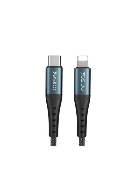 CA65 2 Meter PD 12W Nylon Braided Aluminum Alloy 2A Type-C To Lightning Data Cable iPhone Black
