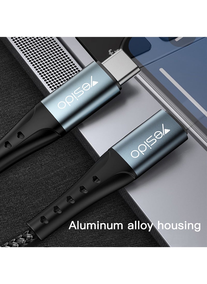 Yesido - CA65 2 Meter PD 12W Nylon Braided Aluminum Alloy 2A Type-C To Lightning Data Cable iPhone Black - Image 1
