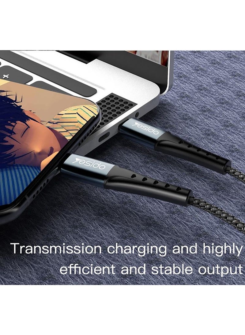 Yesido - CA65 2 Meter PD 12W Nylon Braided Aluminum Alloy 2A Type-C To Lightning Data Cable iPhone Black - Image 1