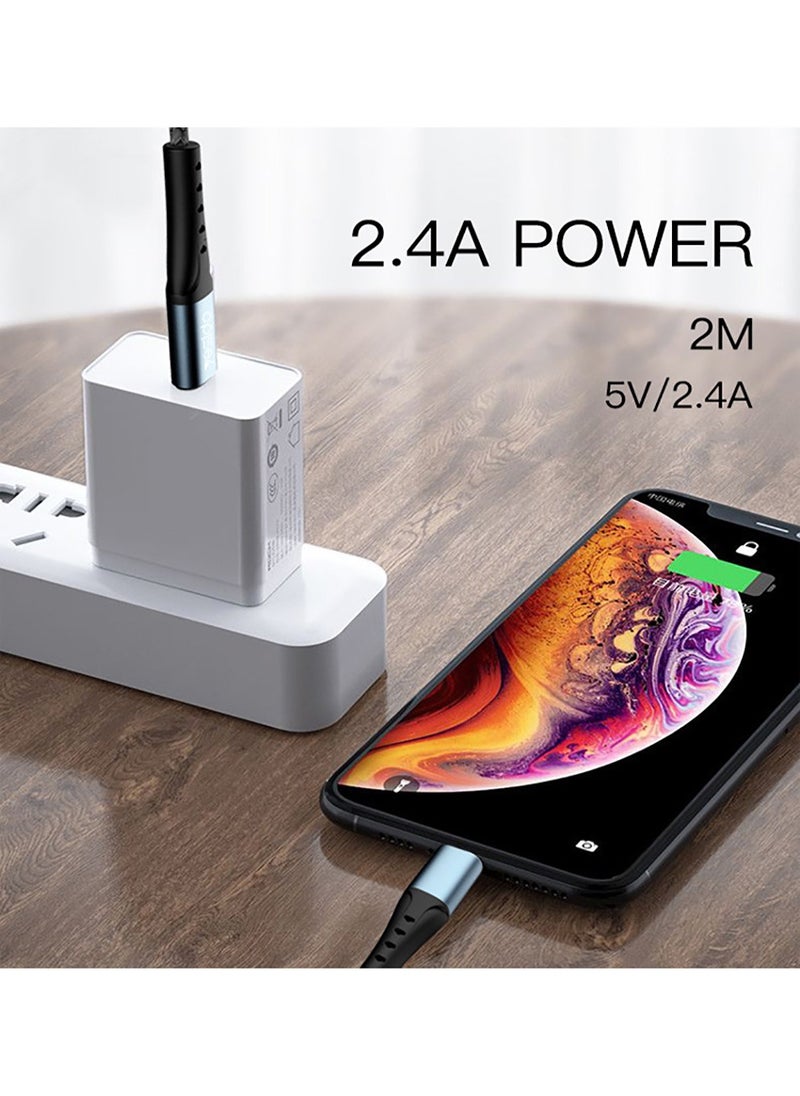Yesido - CA65 2 Meter PD 12W Nylon Braided Aluminum Alloy 2A Type-C To Lightning Data Cable iPhone Black - Image 1