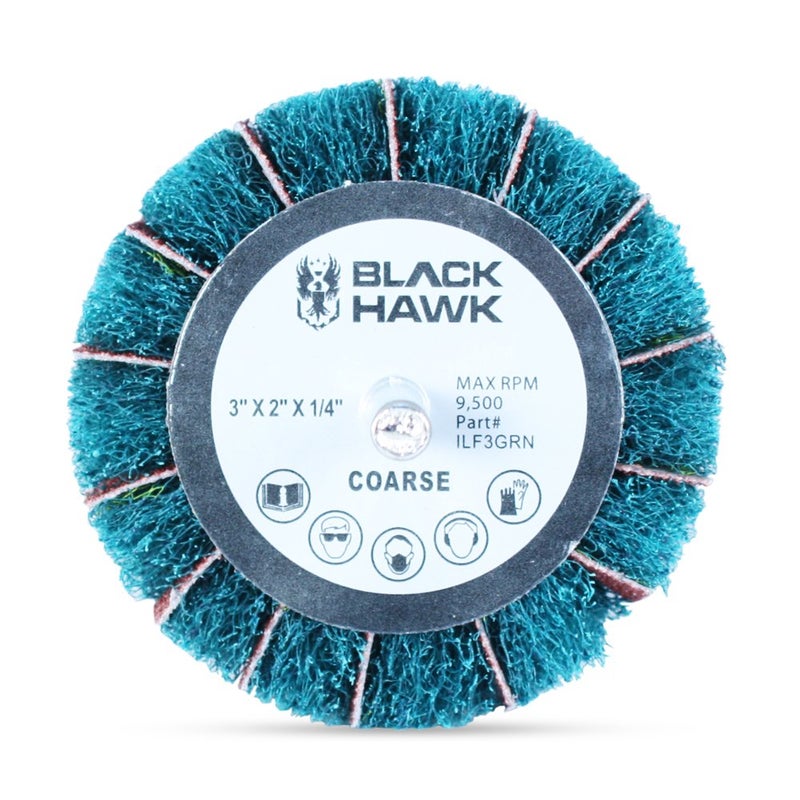 BHA Mounted Interleaf Flap Wheels for Sanding and Finishing, 3” x 2” x 1/4”, Green (Coarse) - 5 Pack - Image 3