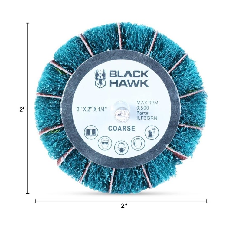 BHA Mounted Interleaf Flap Wheels for Sanding and Finishing, 3” x 2” x 1/4”, Green (Coarse) - 5 Pack - Image 5
