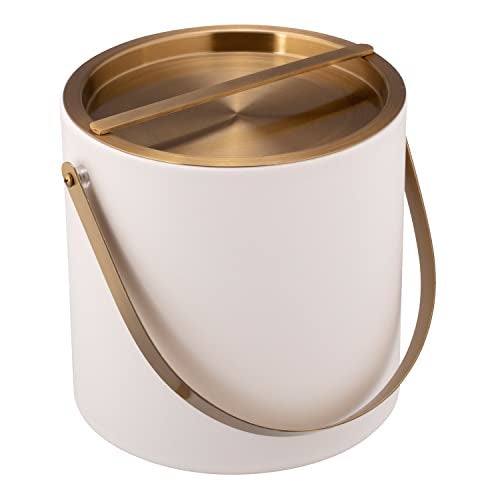 Kraftware SANTA BARBARA 3qt Ice Bucket with Brushed Gold Arch Handle & Bridge Cover: White - Image 3