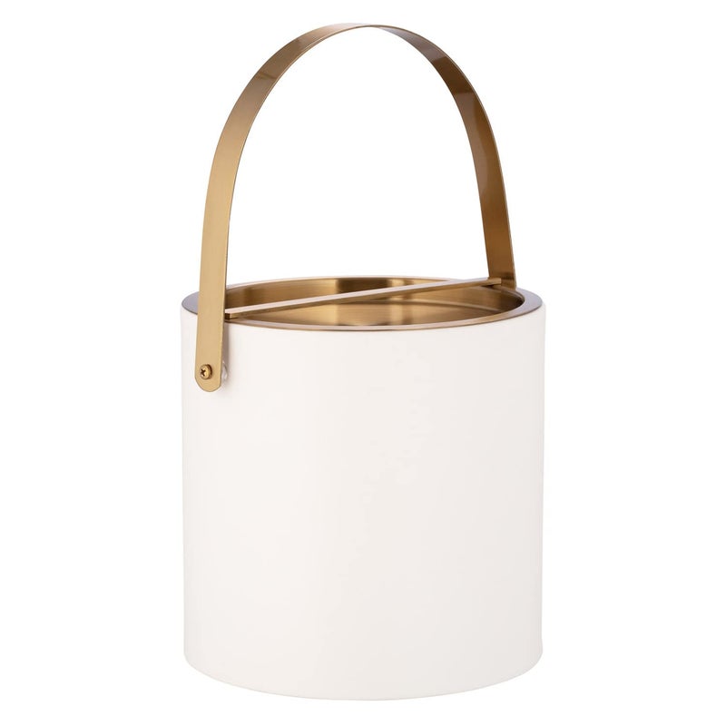 Kraftware SANTA BARBARA 3qt Ice Bucket with Brushed Gold Arch Handle & Bridge Cover: White - Image 5