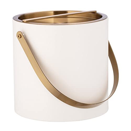 Kraftware SANTA BARBARA 3qt Ice Bucket with Brushed Gold Arch Handle & Bridge Cover: White - Image 2
