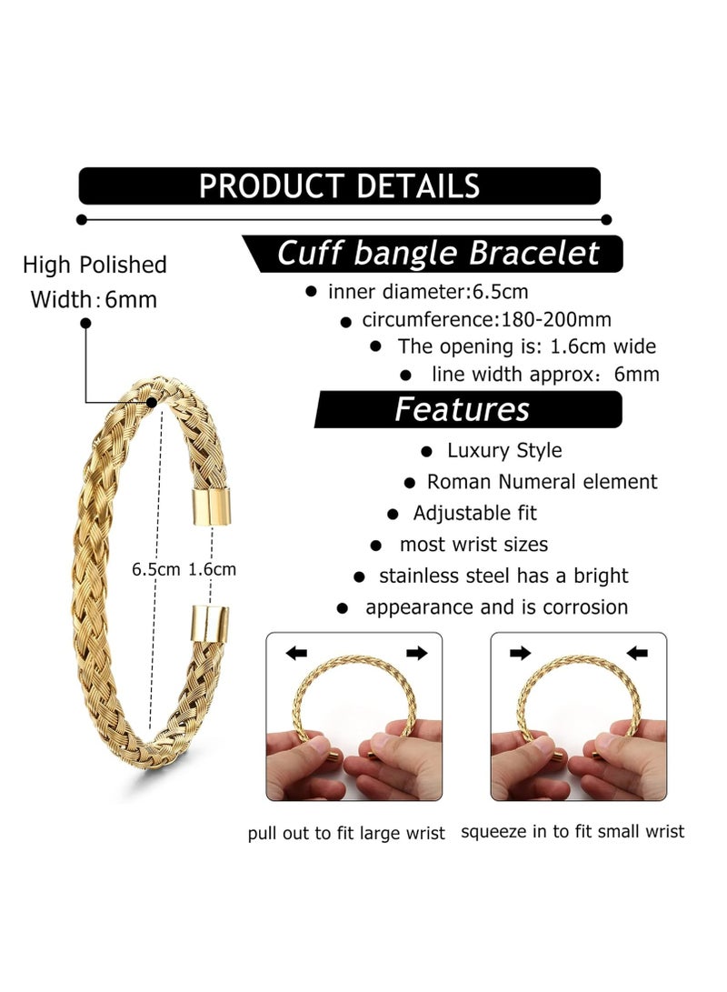 Oasisgalore 3Pcs Stainless Steel Bracelets Roman Numeral Bangle Bracelet Luxury Bracelets for Men Gifts，Gold - Image 2