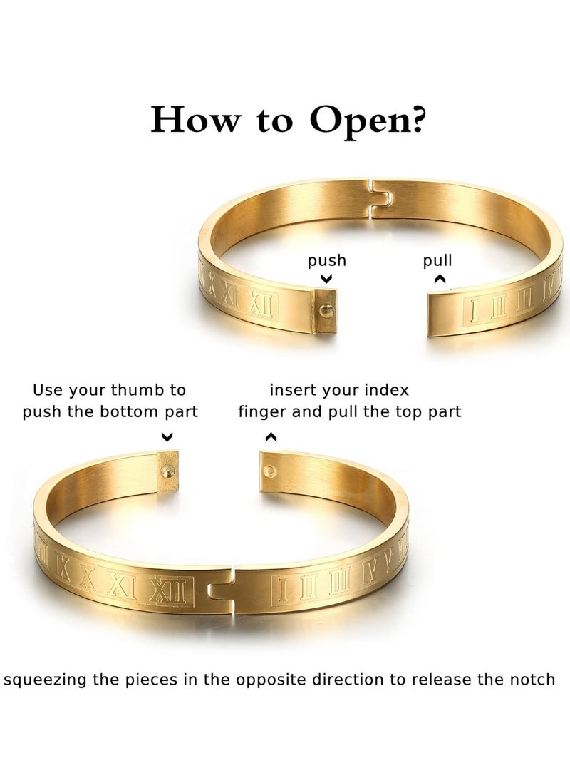 Oasisgalore 3Pcs Stainless Steel Bracelets Roman Numeral Bangle Bracelet Luxury Bracelets for Men Gifts，Gold - Image 3