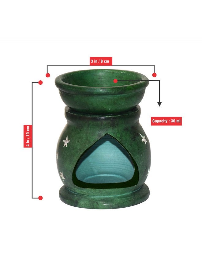 Pure Source India Handcrafted Soapstone Aroma Burner Oil Diffuser and 1 Tea Light Candle (Green) - Image 3