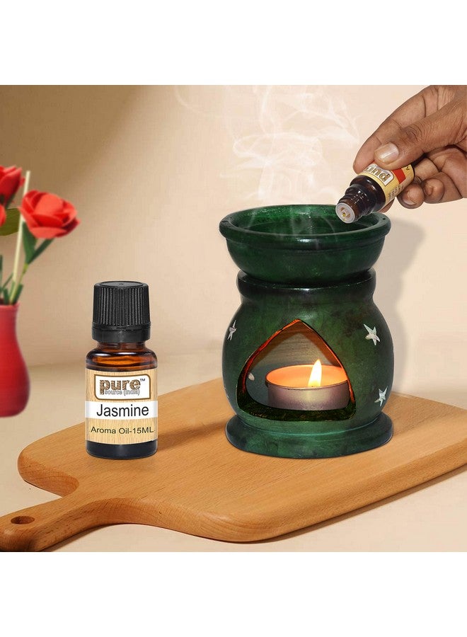 Pure Source India Handcrafted Soapstone Aroma Burner Oil Diffuser and 1 Tea Light Candle (Green) - Image 2