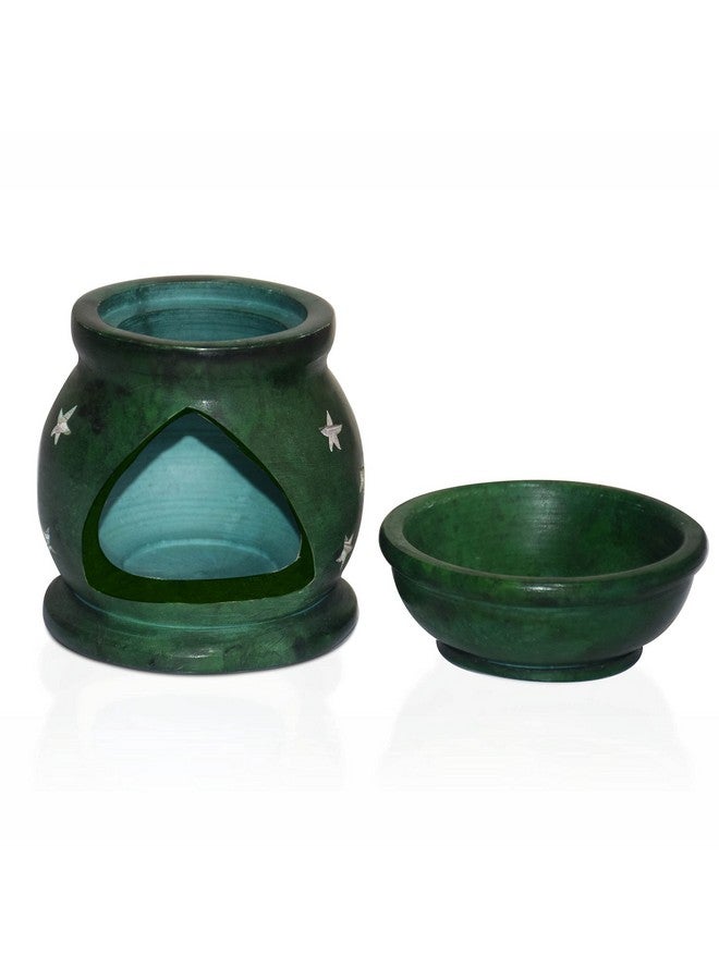 Pure Source India Handcrafted Soapstone Aroma Burner Oil Diffuser and 1 Tea Light Candle (Green) - Image 5