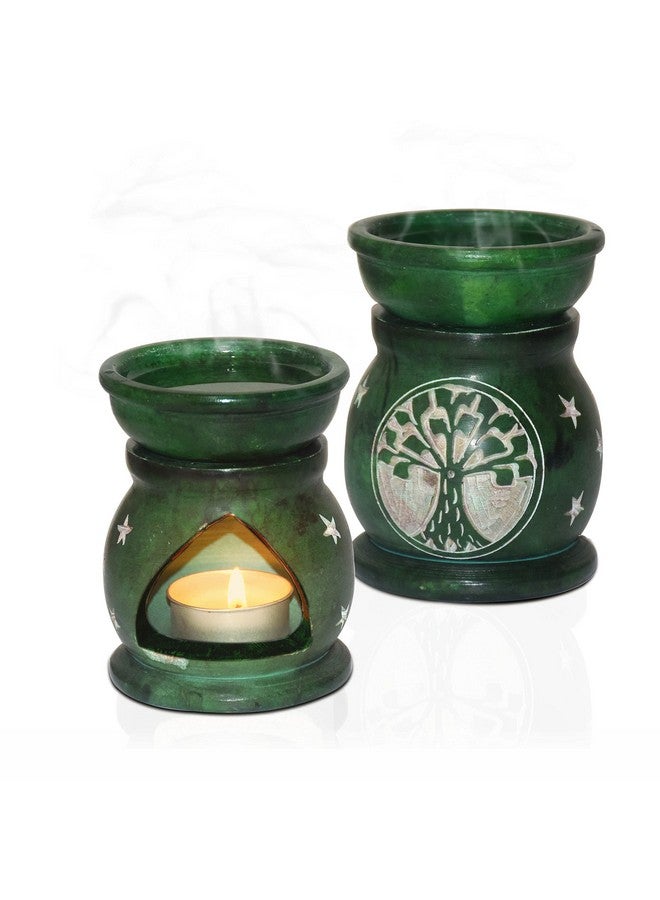 Pure Source India Handcrafted Soapstone Aroma Burner Oil Diffuser and 1 Tea Light Candle (Green) - Image 1