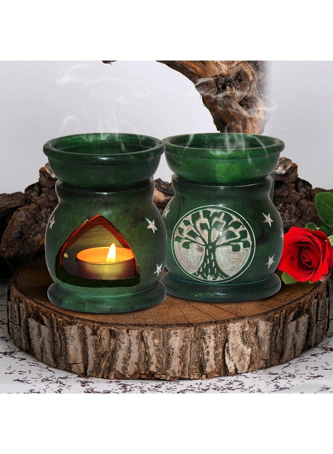 Pure Source India Handcrafted Soapstone Aroma Burner Oil Diffuser and 1 Tea Light Candle (Green) - Image 4