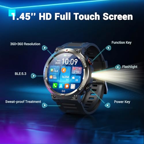 Blackview Military Smart Watch for MenAnswerMake CallsOutdoor Smartwatch with 100 Days BatteryFlashlightCompassHeart RateSpO2Sleep Monitor2 Straps Rugged Fitness Watch for iPhoneAndroid Phones - Image 3