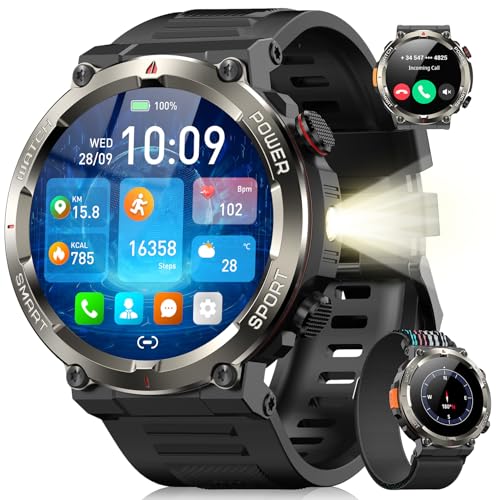 Blackview Military Smart Watch for MenAnswerMake CallsOutdoor Smartwatch with 100 Days BatteryFlashlightCompassHeart RateSpO2Sleep Monitor2 Straps Rugged Fitness Watch for iPhoneAndroid Phones - Image 1