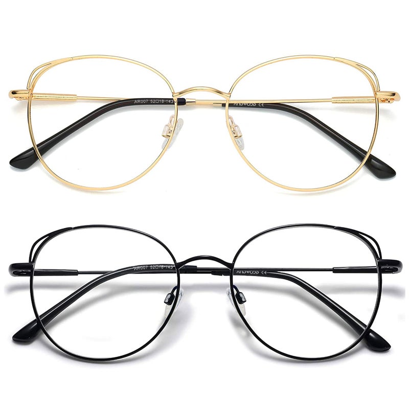 ANDWOOD Blue Light Blocking Glasses Women Cat Eye Computer Eyeglasses Metal Frame Hipster 2 Pack Gold Black - Image 1