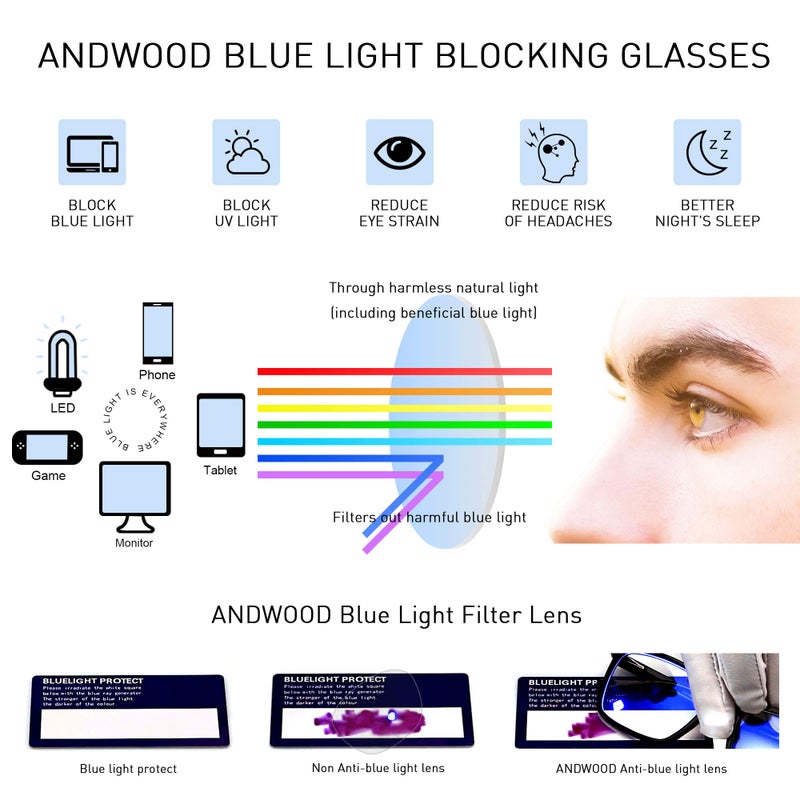 ANDWOOD Blue Light Blocking Glasses Women Cat Eye Computer Eyeglasses Metal Frame Hipster 2 Pack Gold Black - Image 3