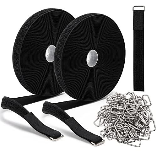 LoveBB 65 Ft x 3/4 Inch Hook and Loop Straps with 100 Metal Buckles, Nylon Fastening Cable Ties Adjustable Cinch Strap, Cut-to-Length, Black - Image 1