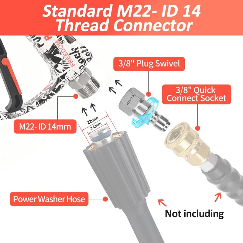 BEAR FORCE Pressure Washer Color Painted Short Spray Gun M22-ID14mm Max 3000 PSI & Foam Cannon Foam Gun with 5 Tips #035 & 3/8'' Quick Connector, Additional Orifice Nozzle 1.10mm, Car Care Detailing - Image 5