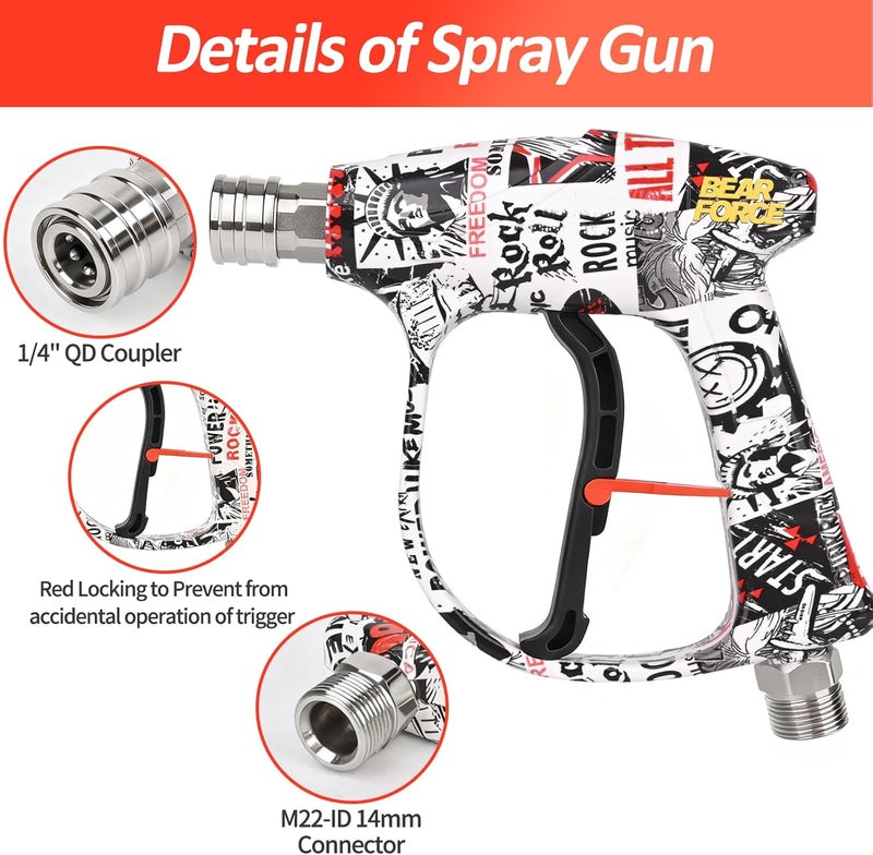 BEAR FORCE Pressure Washer Color Painted Short Spray Gun M22-ID14mm Max 3000 PSI & Foam Cannon Foam Gun with 5 Tips #035 & 3/8'' Quick Connector, Additional Orifice Nozzle 1.10mm, Car Care Detailing - Image 3