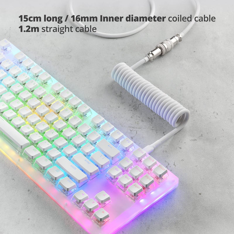 GUNMJO كابل USB C مخصص من GUNMJO برو مع لفائف مخصصة للوحة المفاتيح للألعاب، كابل لوحة مفاتيح ميكانيكية مزدوجة الأكمام مع موصل معدني قابل للفصل، 1.5 متر USB-C إلى USB-A، لون أبيض - Image 4