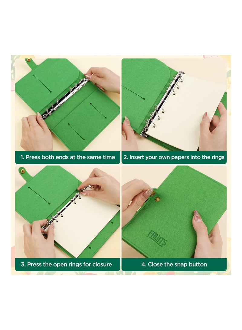 SOLARAE Cute A6 Refillable 6-Ring Binder Cover with 80 Filler Papers, Soft Felt Protector, Snap Button Closure, Ideal for 6-Hole Planner Pages, Perfect for Students, 3D Watermelon Design. - Image 4