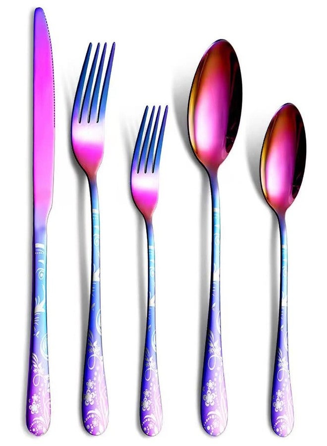 DLEST 20 Pieces Regal Flower Design Cutlery Set Premium Stainless Steel (Contains: 4 Table Fork, 4 Table Spoon, 4 Salad Fork, 4 Tea Spoon, 4 Table Knife) Spoon Set for Dining Table Stylish - Image 1