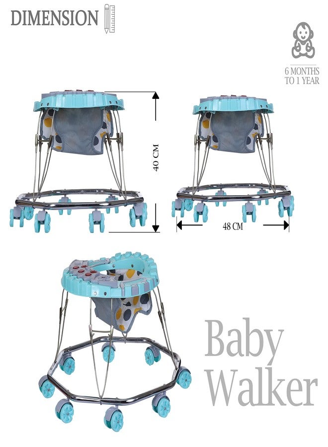 Maanit Baby Walker Multi-Function Musical Foldable Walker with Music Toys Bar for Kids Male and Female Baby Walker 6 Months to 1 Year (Turquoise) - Image 2
