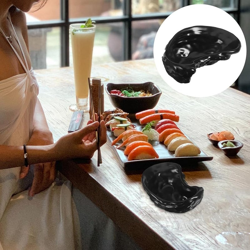 طبق صدفة المحار السيراميك الأسود غير اللامع لتقديم المأكولات البحرية والسوشي والحلويات - Image 4