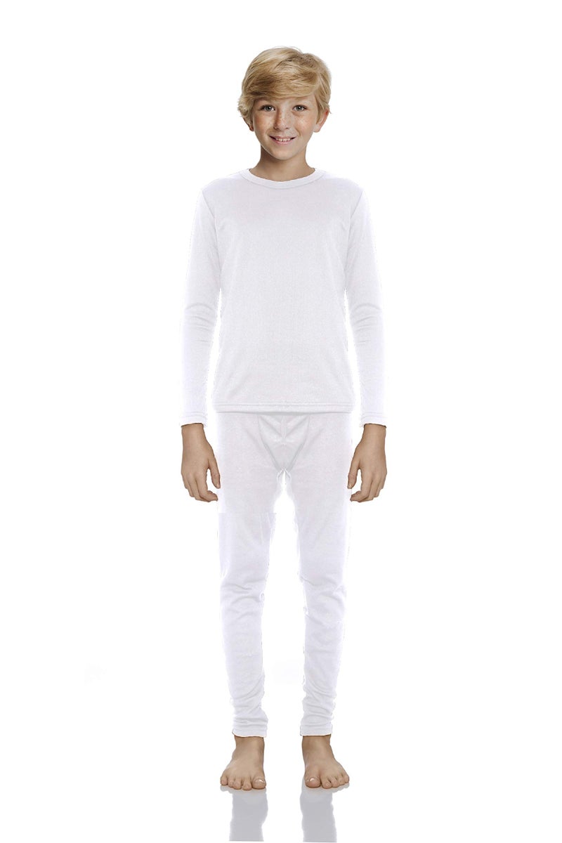 Rocky Thermal Underwear for Boys Cotton Knit Thermals Kids Base Layer Long John Pajamas Set White XLarge