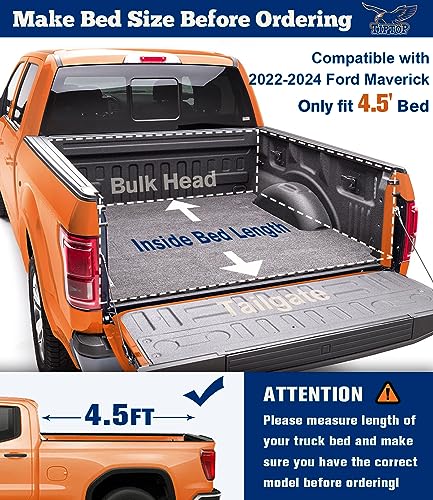 Tip Top TIPTOP Soft Tri-Fold Tonneau Cover Truck Bed for 2022 2023 2024 2025 Maverick 4.5ft Bed (54.4") | TPX3 |. - Image 2