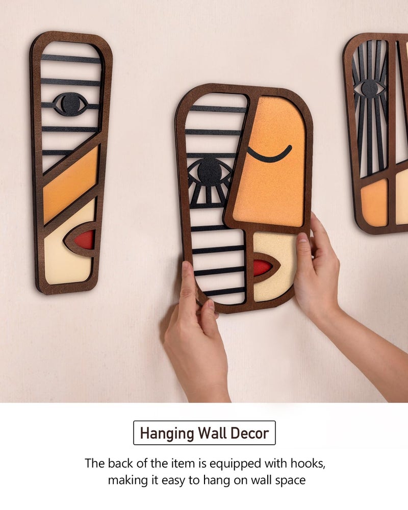 LIFVEAN Abstract Wood Picasso Wall Art Decor - Vintage African Art Tribal Wall Art - Modern Minimalism Mask Home Wall Decor - for Bedroom Bathroom Living Room (3 Piece) - Image 3