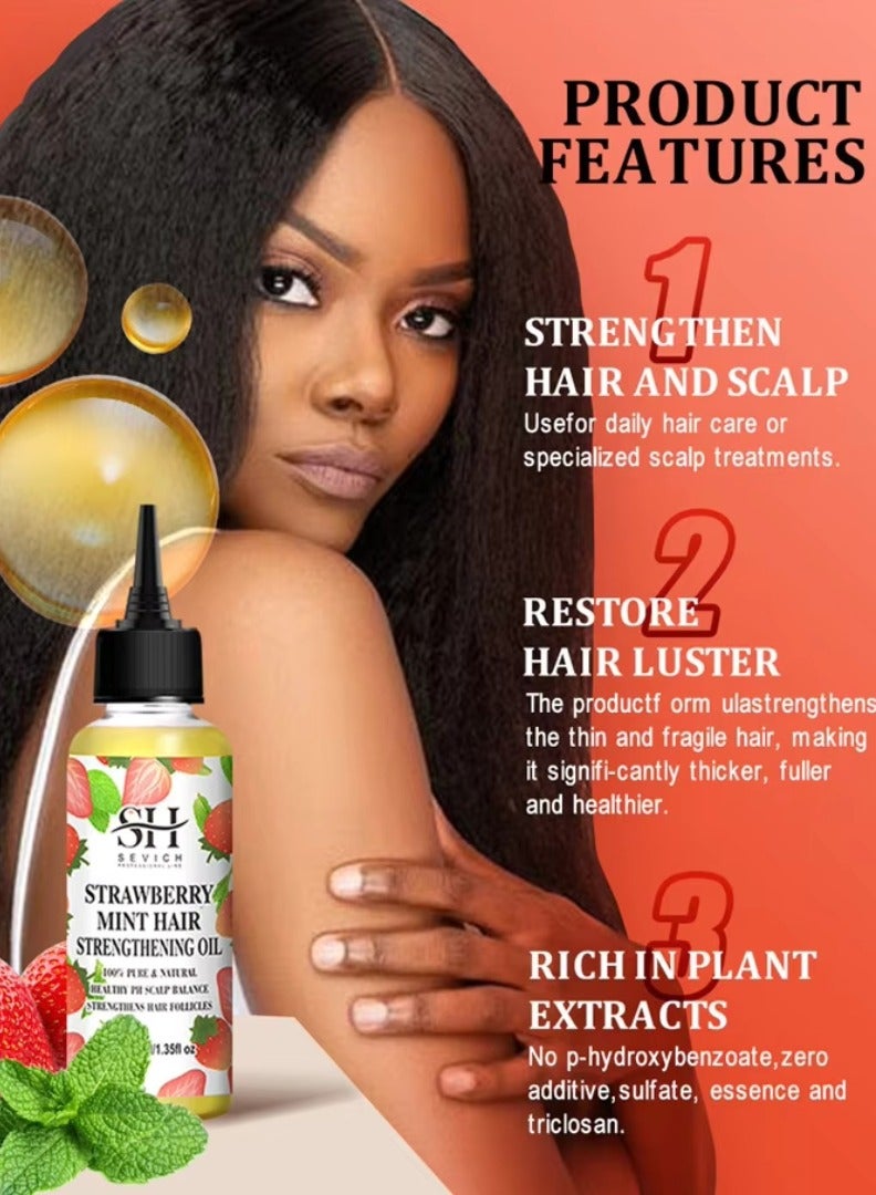 Sevich Strawberry Mint Hair Strengthening Oil Pure and Natural Healthy PH Scalp Balance Strengthens Hair Follicles and Hair Growth with Batana Oil Moisturizing Hydrating Nourish Hair Oil 40ml - Image 4