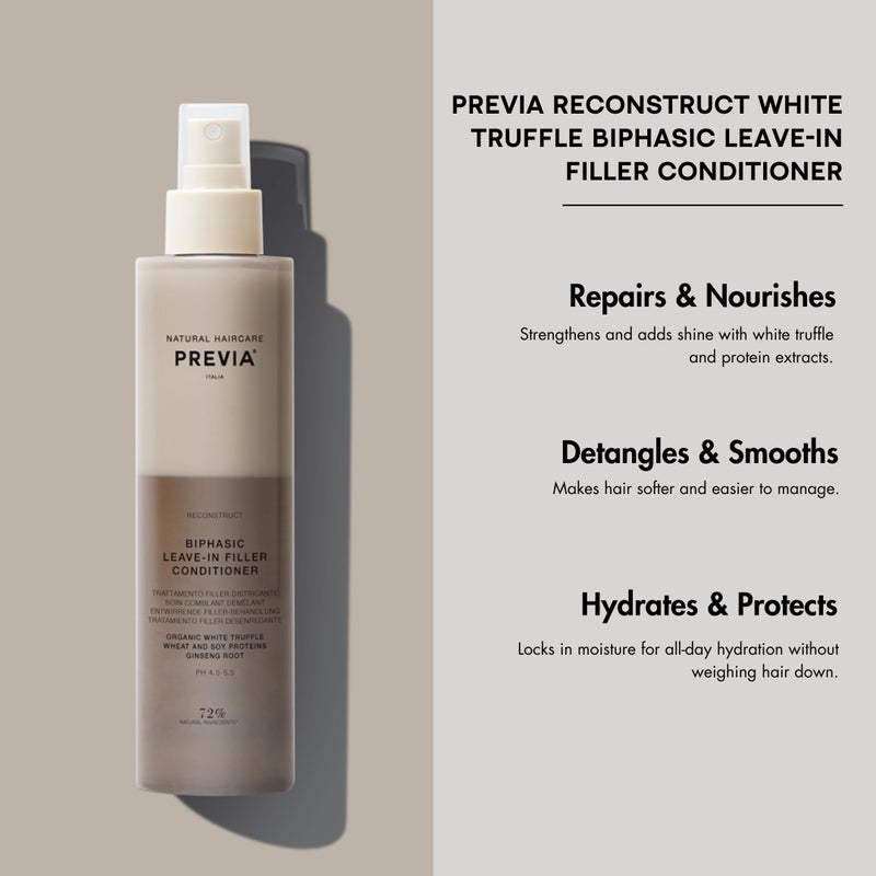 PREVIA Hydrating Biphasic Leave-In Conditioner Spray | Moisturizing & Anti-Frizz Reconstructive Treatment with White Truffle | Detangle & Repair Dry Damaged Hair | Vanilla & Bergamot Scent | 6.7 oz - Image 2