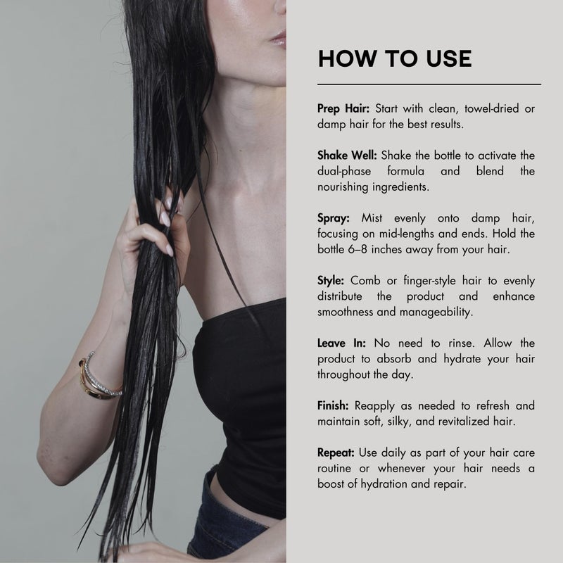 PREVIA Hydrating Biphasic Leave-In Conditioner Spray | Moisturizing & Anti-Frizz Reconstructive Treatment with White Truffle | Detangle & Repair Dry Damaged Hair | Vanilla & Bergamot Scent | 6.7 oz - Image 4