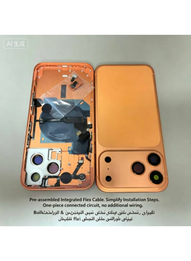 Middle Frame Back Cover Kit for iPhone 14 Pro Max to 17 Pro Max Style Upgrade with Integrated Flex Cable, Orange - Image 2