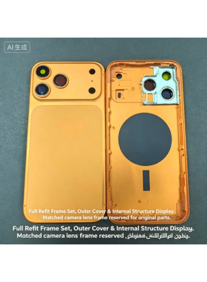 Middle Frame Back Cover Kit for iPhone 14 Pro Max to 17 Pro Max Style Upgrade with Integrated Flex Cable, Orange - Image 1