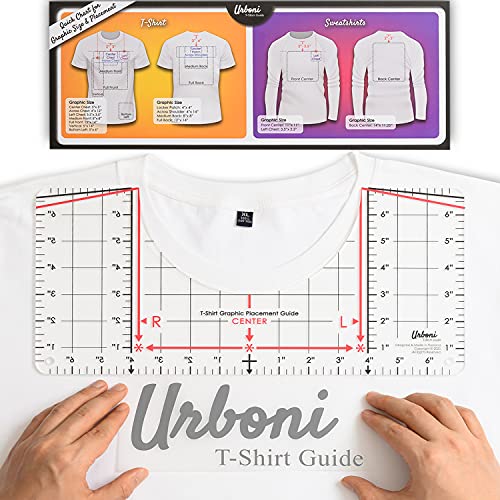 Urboni دليل قياس تي شيرت بحجم قياسي - أداة محاذاة الفينيل، أداة قياس القميص، تصميم مركز الطباعة، قالب DTF، شعار جيب الصدر الأيسر، ملحقات لكريكت، ضغط حراري، نقل HTV - Image 1