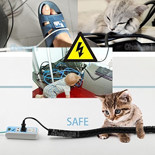 Chengsi Cable Sleeve Organizer 118Inch Coiled Tube Sleeve Cable Management Sleeve for Home Office PC TV Black - Image 3