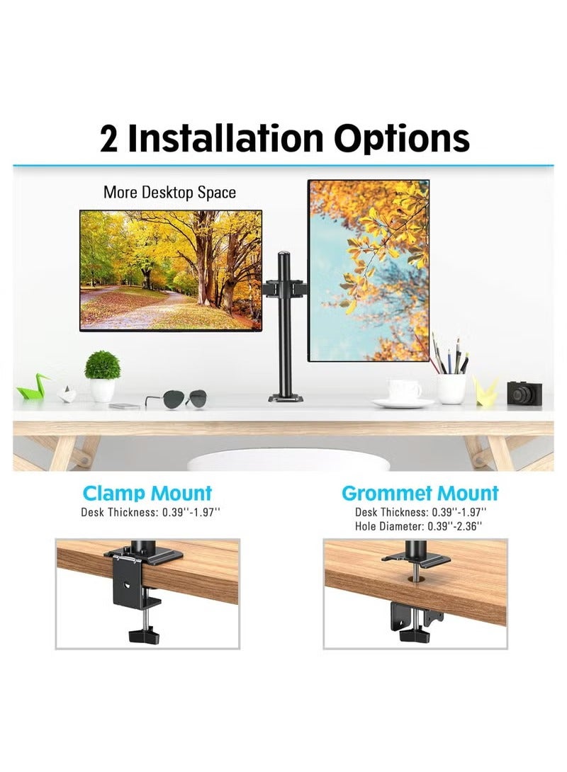 ACPLAY Gas Spring Dual Monitor Stand - Supports Two 32-Inch, 19.8 lb Monitors, Black, VESA 75/100mm, Sturdy Arm with +60° to -45° Tilt, ±180° Swivel, and Full Rotation - Image 4