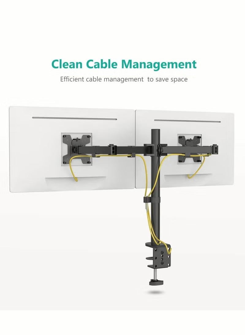 ACPLAY Gas Spring Dual Monitor Stand - Supports Two 32-Inch, 19.8 lb Monitors, Black, VESA 75/100mm, Sturdy Arm with +60° to -45° Tilt, ±180° Swivel, and Full Rotation - Image 5