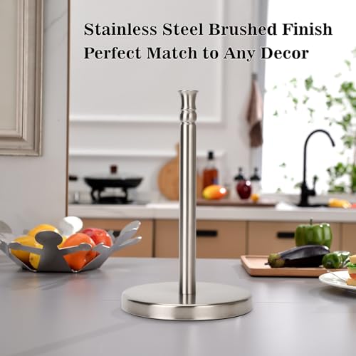 Sfemn Paper Towel Holder Countertop, Standing Paper Towel Roll Holder for Kitchen Bathroom, with Weighted Base for One-Handed Operation, No Wobbly (Brushed Nickel) - Image 2