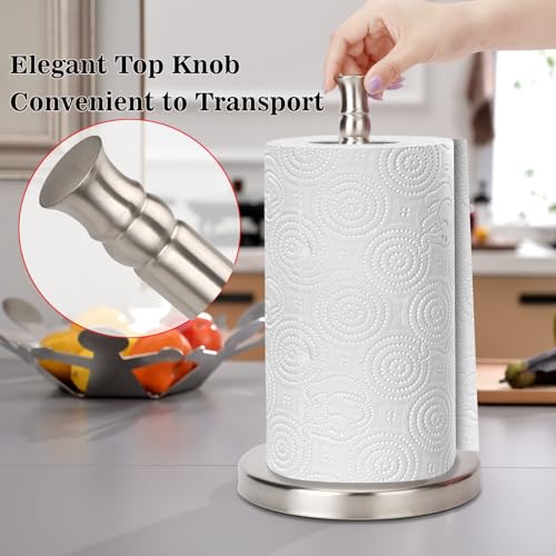 Sfemn Paper Towel Holder Countertop, Standing Paper Towel Roll Holder for Kitchen Bathroom, with Weighted Base for One-Handed Operation, No Wobbly (Brushed Nickel) - Image 4