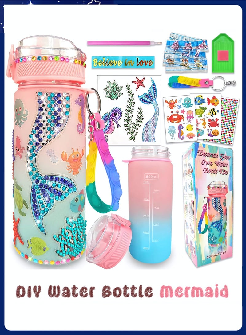 Decorate Your Own Water Bottle Kits for Girls Ages 3+, Fun Arts and Crafts Gift Toys, Mermaid Gem Diamond Painting Crafts Kits, Fun Arts and Crafts Gifts Toys for Girls Birthday - Image 1