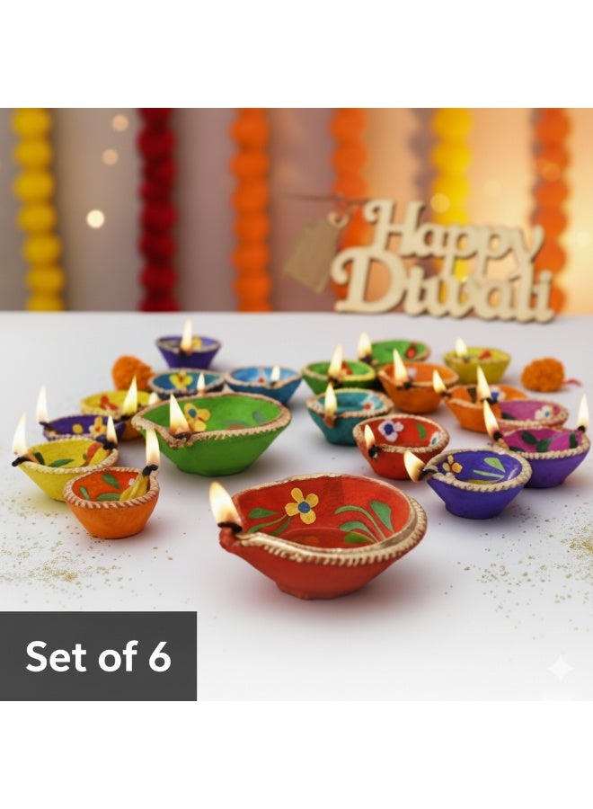 ديو تويز زينة ديوالي ديوالي ديباك المصنوعة يدويًا من الطين (مجموعة من 6 قطع) - Image 1